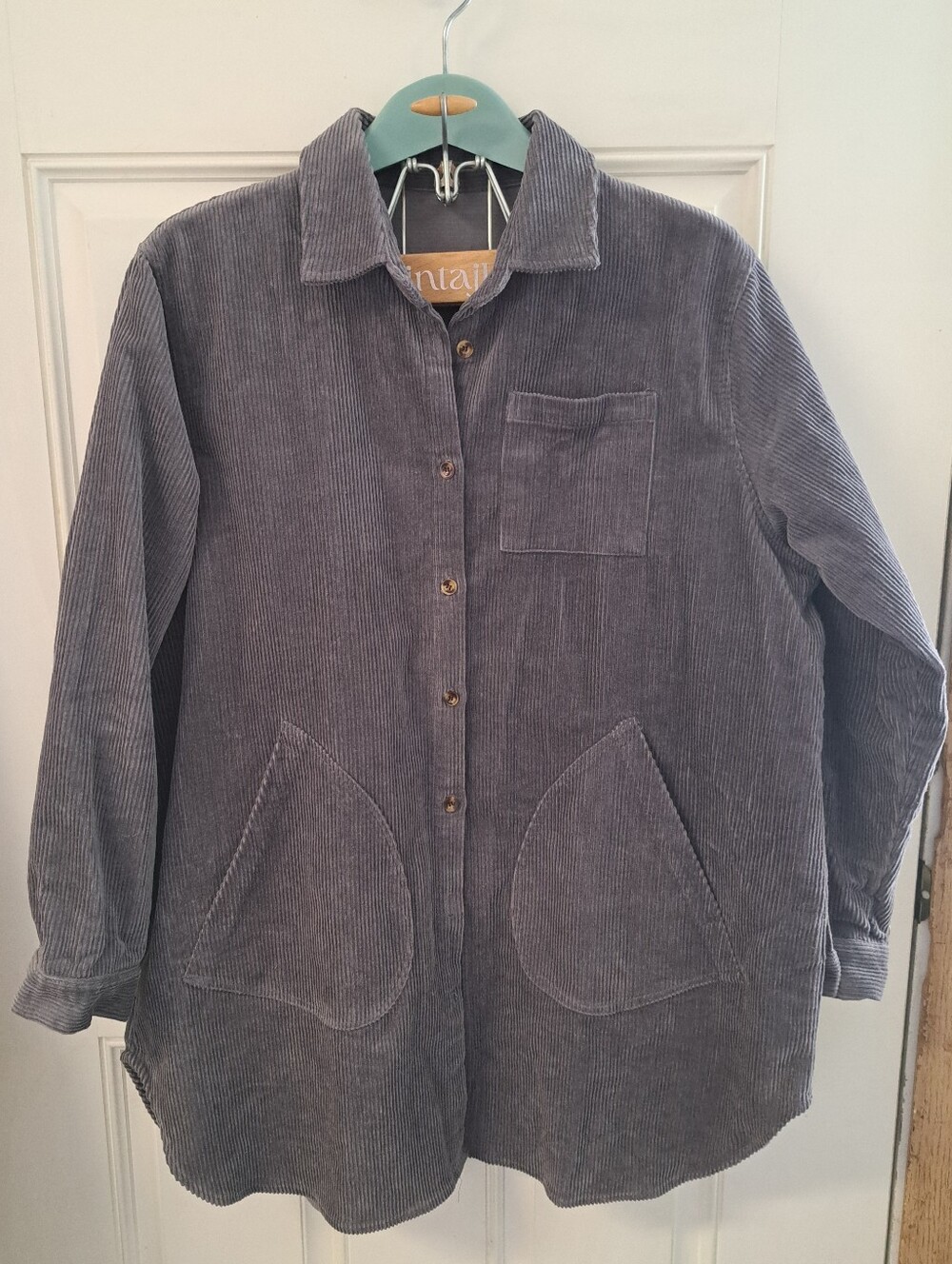MINIBEE Women's Grey Corduroy Button-Up Shacket